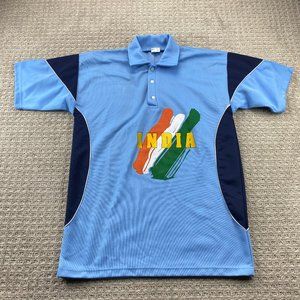 Vintage India Polo Shirt Men Size 44 Blue 1/4 Button Casual Sport Cricket Rugby